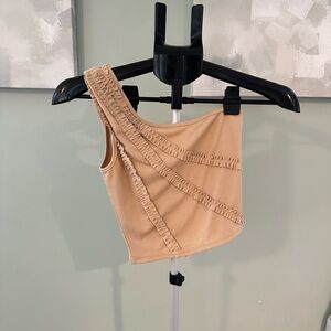 CREAM ASYMMETRIC ONE SHOULDER TOP WITH RUFFLE DETAILS